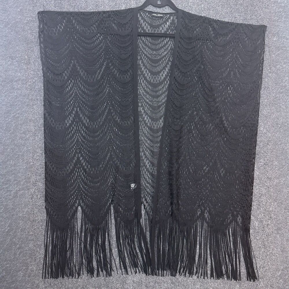 Jane & Berry Lace Kimono Cover Up Black Fringe Womens OS